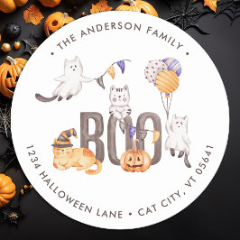 Boo Cute Cats Ghosts Halloween Return Address Ronde Sticker