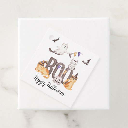 Boo Cute Cats Happy Halloween Ghosts Kind Party Bedankjes Labels (In situ)
