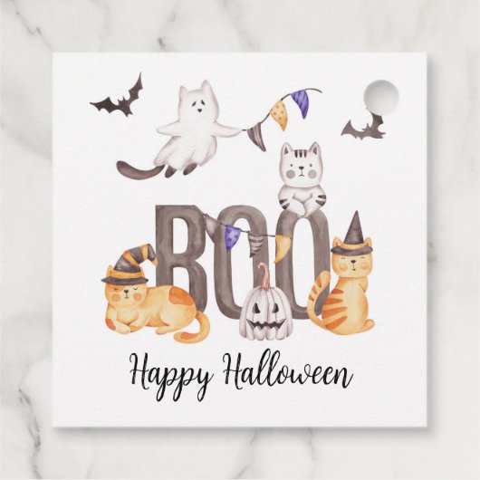 Boo Cute Cats Happy Halloween Ghosts Kind Party Bedankjes Labels (Achterkant)