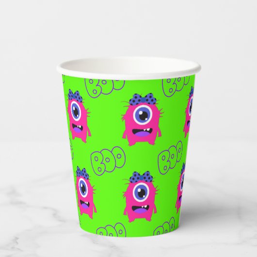 Boo Cute Funny Spooky Monster Papieren Bekers (Achterkant)
