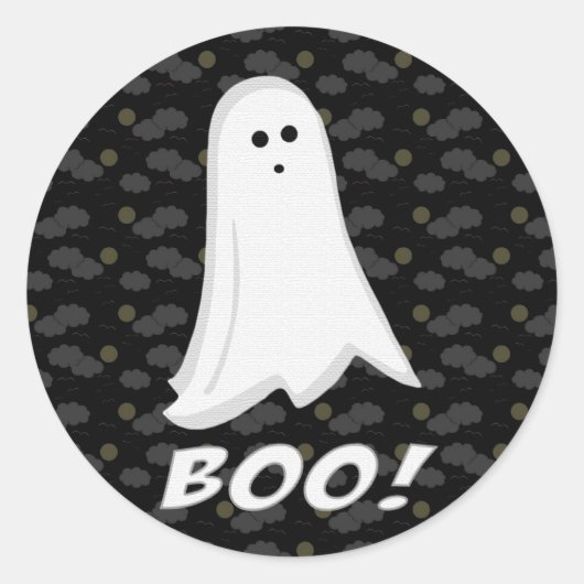 Boo, Cute Ghost Black en White Ronde Sticker (Voorkant)