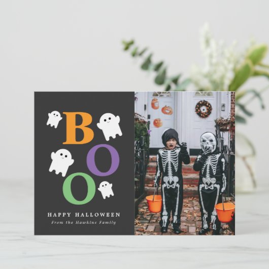 Boo Cute Ghost Halloween-fotokaart (Staand voorkant)