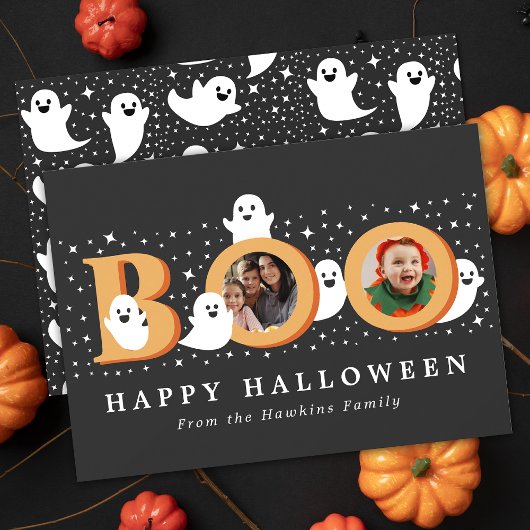 Boo Cute Ghost Halloween-fotokaart