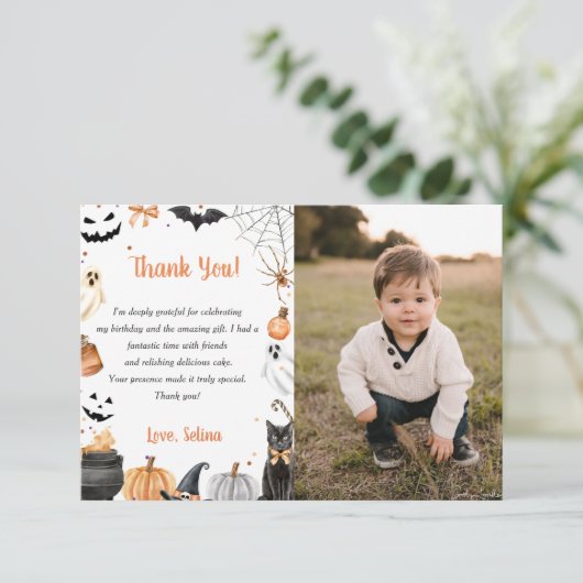 Boo Cute Ghost Halloween Party Bedankkaart (Staand voorkant)