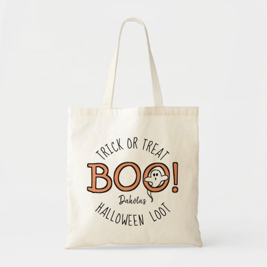 BOO! Cute Ghost Kinder Name Halloween Trick or tre Tote Bag (Voorkant)