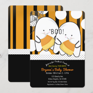 Boo Cute Ghost Twin Boys Halloween Baby shower Kaart