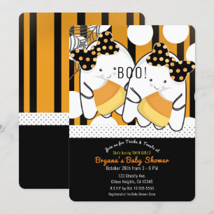 Boo Cute Ghost Twin Girls Halloween Baby shower Kaart