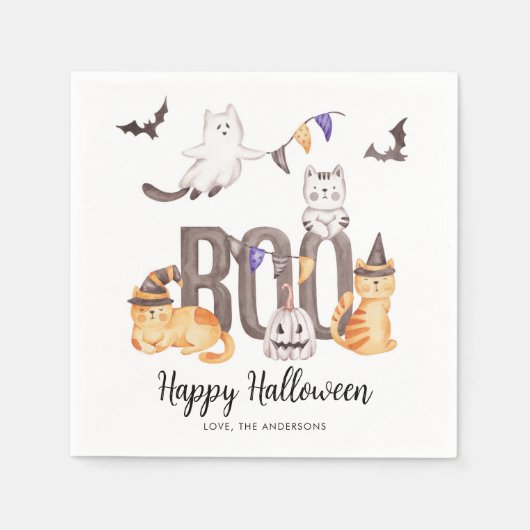 Boo Cute Happy Halloween Cats Ghosts Kind Party Servet (Voorkant)