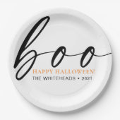 Boo Cute Happy Halloween White Papieren Bordje (Voorkant)