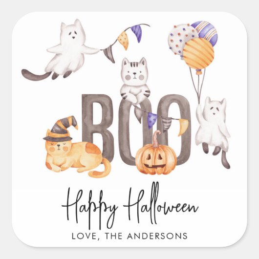 Boo Cute Kind Happy Halloween Cat Lover Vierkante Sticker (Voorkant)