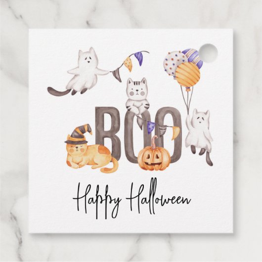 Boo Cute Kind Happy Halloween Cats Ghosts Pumpkin Bedankjes Labels (Achterkant)