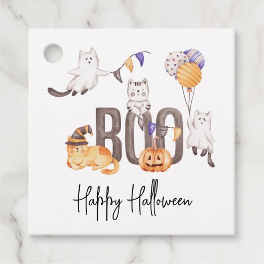 Boo Cute Kind Happy Halloween Cats Ghosts Pumpkin Bedankjes Labels (Voorkant)