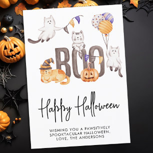 Boo Cute Kind Happy Halloween Cats Ghosts Pumpkin Feestdagenkaart
