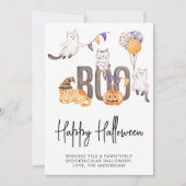 Boo Cute Kind Happy Halloween Cats Ghosts Pumpkin Feestdagenkaart (Voorkant)