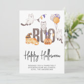 Boo Cute Kind Happy Halloween Cats Ghosts Pumpkin Feestdagenkaart (Staand voorkant)