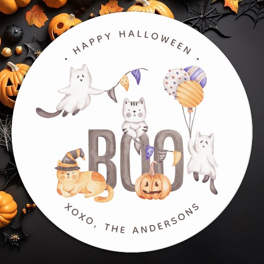 Boo Cute Kind kattengeesten pompoen Happy Hallowee Ronde Sticker