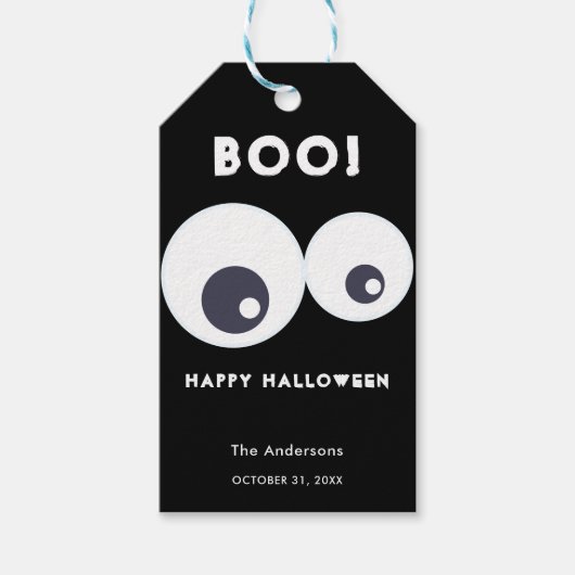 Boo Cute Monsters Eyeball Happy Halloween Black Cadeaulabel (Voorkant)