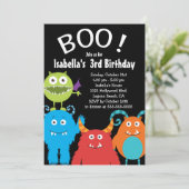 Boo Cute Monsters Kids Birthday Party Invision Kaart (Staand voorkant)