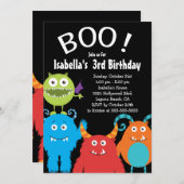 Boo Cute Monsters Kids Birthday Party Invision Kaart (Voorkant / Achterkant)
