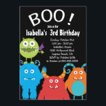 Boo Cute Monsters Kids Birthday Party Invision Kaart<br><div class="desc">Begin je kinder verjaardagsfeestje meteen met onze schattige, trendy en populaire verjaardagsfeestje van de BOO-monsters Uitnodiging op een zwarte achtergrond. Onze monsters zijn super schattig in heldere en kleurrijke kleuren... . kalkgroen, blauw, rood en oranje! Voor een extra speciale aanraking, de achterkant van onze uitnodiging kenmerkt de schattige monsters! Unieke...</div>