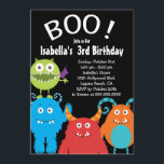 Boo Cute Monsters Kids Birthday Party Invision Kaart<br><div class="desc">Begin je kinder verjaardagsfeestje meteen met onze schattige, trendy en populaire verjaardagsfeestje van de BOO-monsters Uitnodiging op een zwarte achtergrond. Onze monsters zijn super schattig in heldere en kleurrijke kleuren... . kalkgroen, blauw, rood en oranje! Voor een extra speciale aanraking, de achterkant van onze uitnodiging kenmerkt de schattige monsters! Unieke...</div>