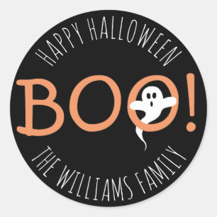 BOO! Cute Scary Ghost Happy Halloween Party Favor Ronde Sticker