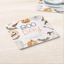 Boo Dag Griezelige Halloween Verjaardag Kartonnen Onderzetters
