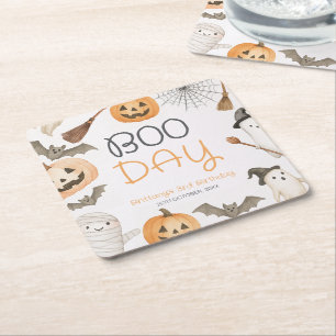 Boo Dag Griezelige Halloween Verjaardag Kartonnen Onderzetters