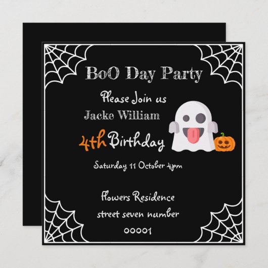 BOO DAG PARTIJ Kinderen Birthday-kaartuitnodiging Kaart (Voorkant / Achterkant)