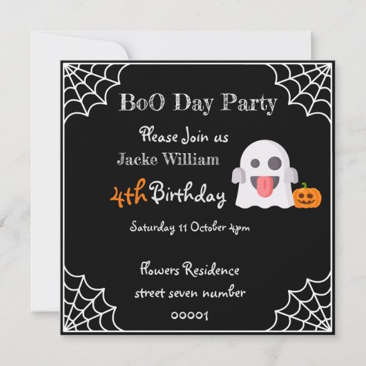 BOO DAG PARTIJ Kinderen Birthday-kaartuitnodiging Kaart (Voorkant)