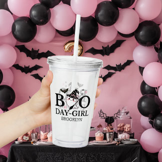 Boo Day Girl Roze Halloween Verjaardag Acryl Drinkbeker