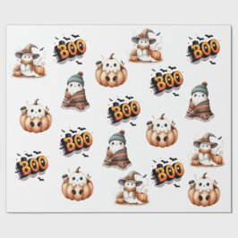 BOO Day Schattigee Waterverf Ghost Herfst Wrapping Cadeaupapier
