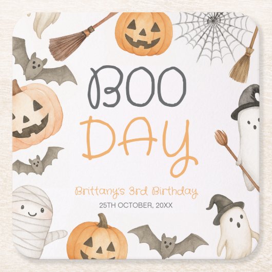 Boo Day Spooky Halloween Birthday Kartonnen Onderzetters (Voorkant)