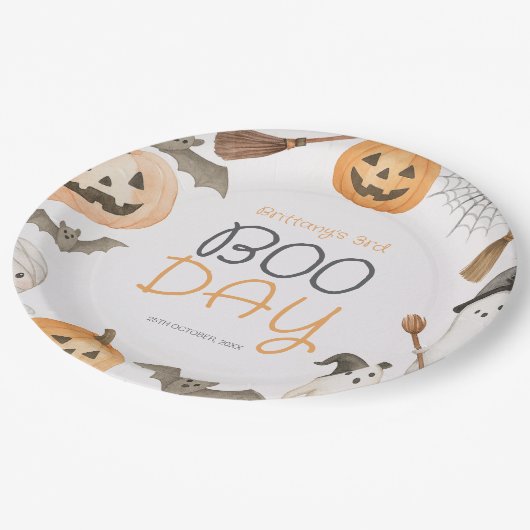 Boo Day Spooky Halloween Birthday Papieren Bordje (Gekanteld)
