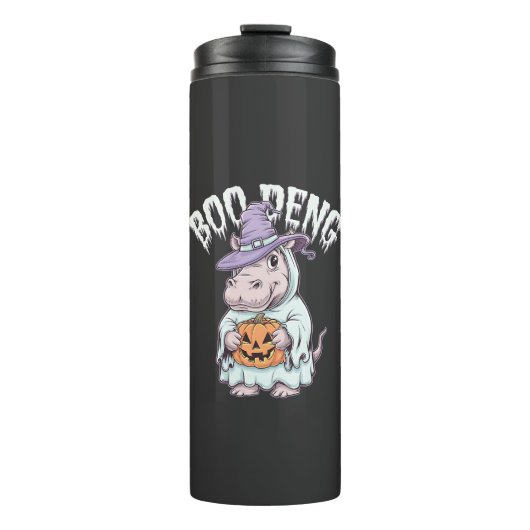 Boo deng Spooky Halloween Moo Deng Baby Hippo Thermosbeker (Voorkant)