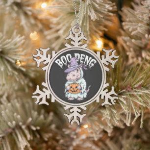 Boo deng Spooky Halloween Moo Deng Baby Hippo Tin Sneeuwvlok Ornament