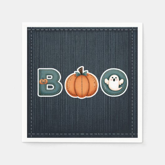 BOO Denim rustieke land pompoen spook Halloween Servet (Voorkant)