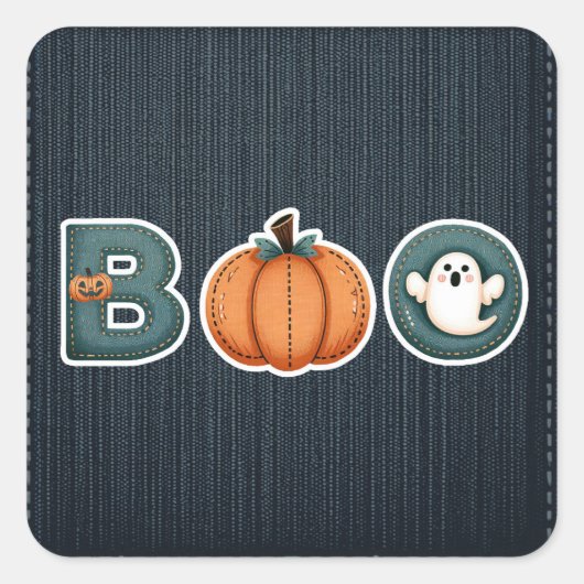 BOO Denim rustieke land pompoen spook Halloween Vierkante Sticker (Voorkant)