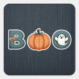 BOO Denim Rustische Landelijke Pompoen Geest Hallo Vierkante Sticker