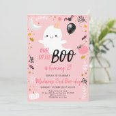 Boo die twee roze Ghost Halloween Birthday draait Kaart (Staand voorkant)