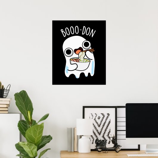 Boo-don Funny Ghost Udon Pun Dark BG Poster (Thuiskantoor)