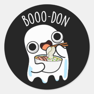 Boo-don Funny Ghost Udon Pun Dark BG Ronde Sticker