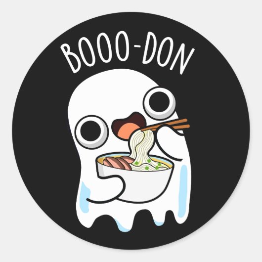 Boo-don Funny Ghost Udon Pun Dark BG Ronde Sticker (Voorkant)