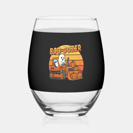 Boo Dozer Ghost Funny Halloween Wijnglas Zonder Voet (Voorkant)