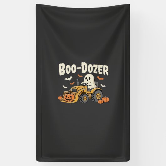 Boo-Dozer Halloween Geest Bulldozer Ontwerp_1 Spandoek (Verticaal)