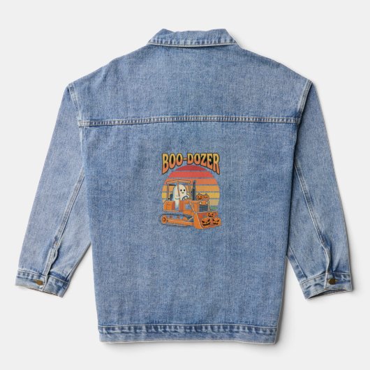Boo-Dozer Halloween Geest Pompoen Bulldozer Denim Jacket (Achterkant)