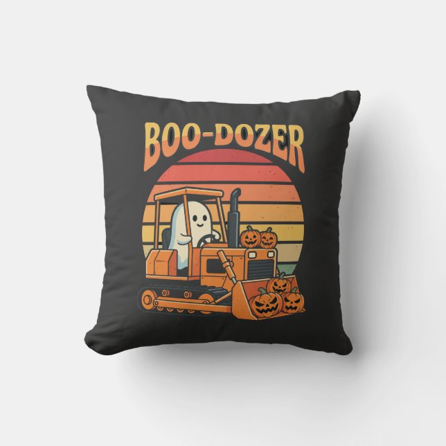 Boo-Dozer Halloween Geest Pompoen Bulldozer Kussen (Voorkant)