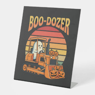 Boo-Dozer Halloween Geest Pompoen Bulldozer Reclamebord Met Voetstuk