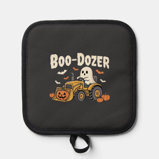 Boo-Dozer Halloween Ghost Bulldozer Ontwerp_1 Pannenlap (Voorkant)