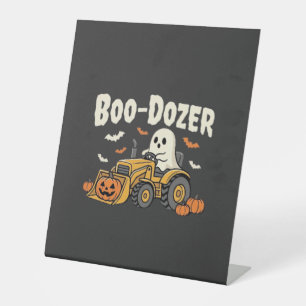 Boo-Dozer Halloween Ghost Bulldozer Ontwerp_1 Reclamebord Met Voetstuk